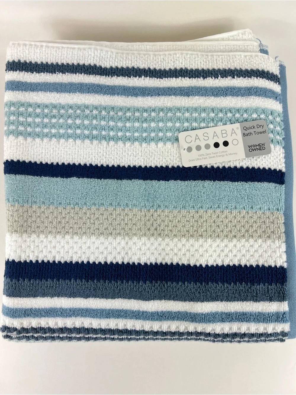 Casaba 8 Pc Bath Towel Set Blue White Taupe Striped Super Soft Cotton Blend NEW